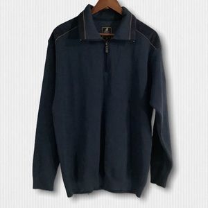 Green Coast Navy Wool Quarter Zip Sweater Size IT 54 / Large